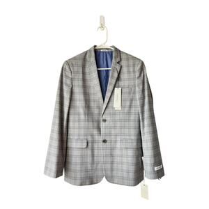 NWT Calvin Klein Big Boy's Suit Jacket Slim Fit Gray Plaid 18